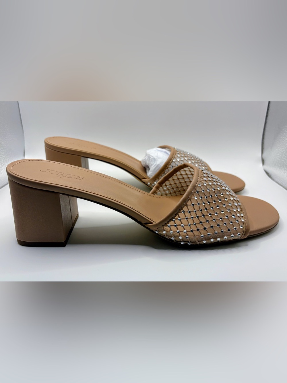 NEW Sz 9 J. Crew Nude Rhinestone Mule Heel Sandals